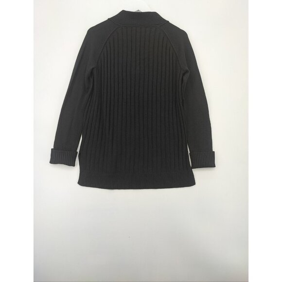 WHBM Women's  LS Mixed Rib Vnk Tunic Black Knit Size M - Picture 2 of 10